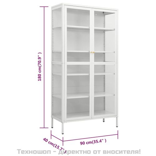 Витрина, бяла, 90x40x180 см, стомана и закалено стъкло