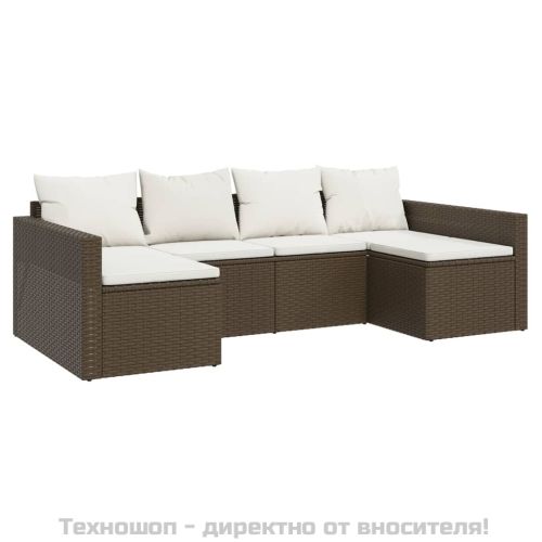 Градински комплект с възглавници, 2 части, кафяв, полиратан