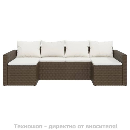 Градински комплект с възглавници, 2 части, кафяв, полиратан