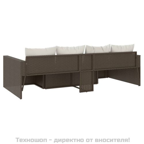 Градински комплект с възглавници, 2 части, кафяв, полиратан