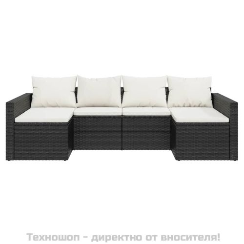 Градински лаундж комплект с възглавници 2 части черен полиратан