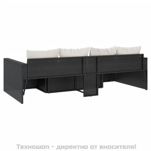 Градински лаундж комплект с възглавници 2 части черен полиратан