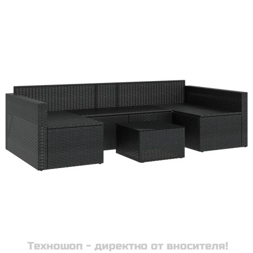Градински лаундж комплект с възглавници 2 части черен полиратан