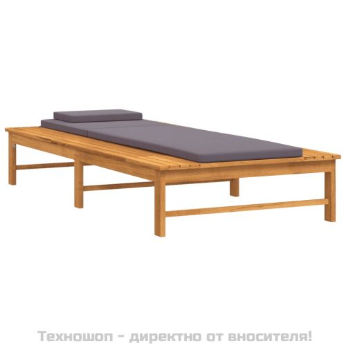 Шезлонг с тъмносиви шалте и възглавница, акациево дърво масив