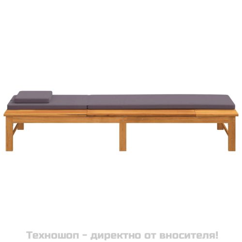 Шезлонг с тъмносиви шалте и възглавница, акациево дърво масив