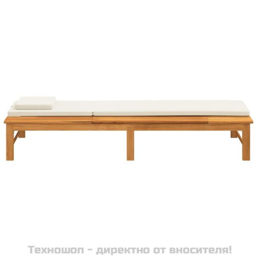 Шезлонг с кремаво-бели шалте и възглавница, акация масив