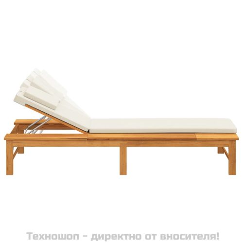 Шезлонг с кремаво-бели шалте и възглавница, акация масив