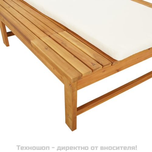 Шезлонг с кремаво-бели шалте и възглавница, акация масив