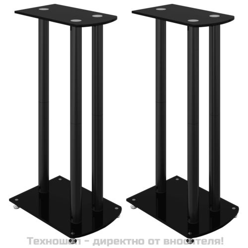 Стойки за тонколони 2 бр черни закалено стъкло дизайн 3 стълба