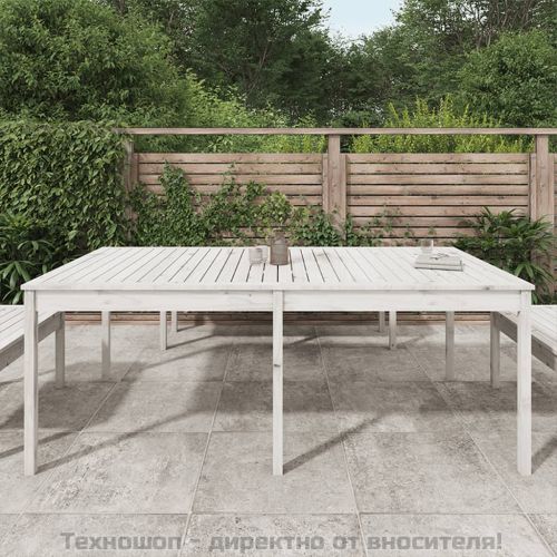 Градинска маса, бяла 203,5x100x76 см, борово дърво масив