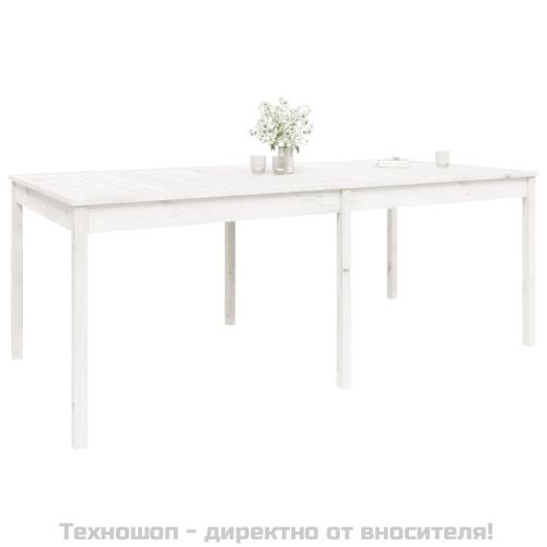 Градинска маса, бяла 203,5x100x76 см, борово дърво масив