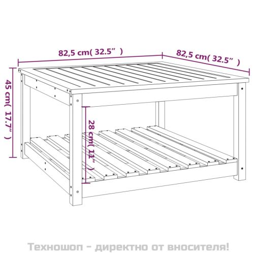 Градинска маса, бяла, 82,5x82,5x45 см, борово дърво масив