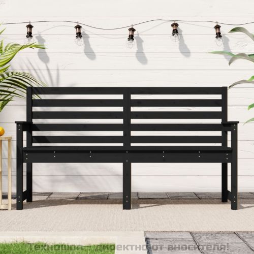 Градинска пейка, черна, 159,5x48x91,5 см, борово дърво масив