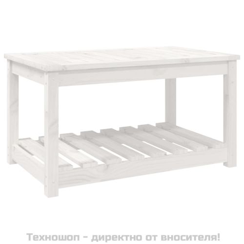 Градинска маса, бяла, 82,5x50,5x45 см, борово дърво масив
