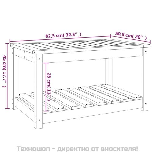 Градинска маса, бяла, 82,5x50,5x45 см, борово дърво масив