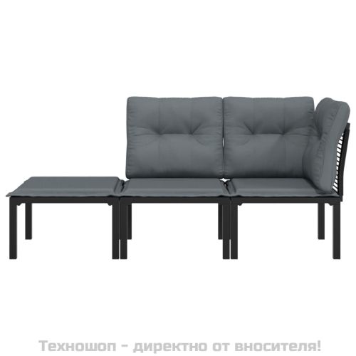 Градински лаундж комплект 3 части черно и сиво полиратан