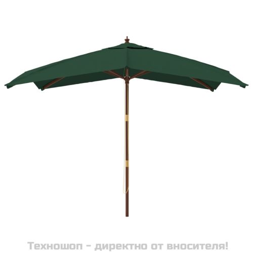Градински чадър с дървен прът, зелен, 300x300x273 см