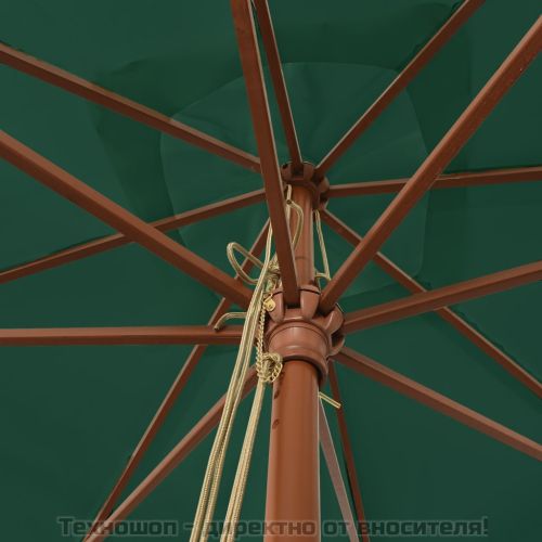 Градински чадър с дървен прът, зелен, 300x300x273 см