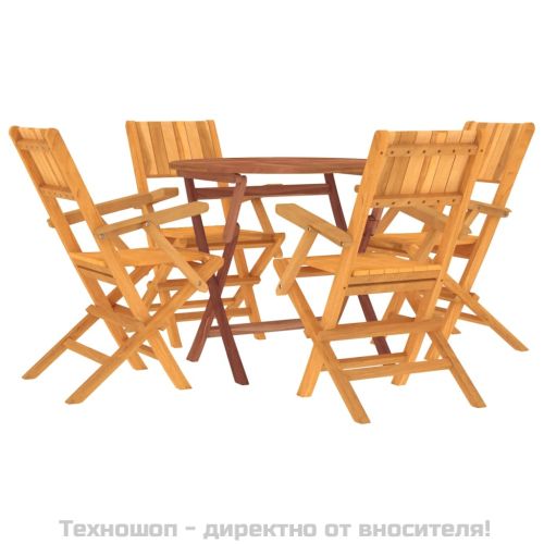 Градински трапезен комплект, 5 части, тиково дърво масив