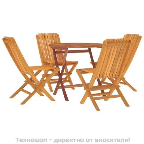 Градински трапезен комплект, 5 части, тиково дърво масив