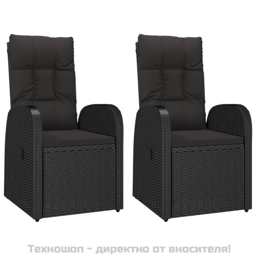 Градински комплект от 3 части с възглавници черни полиратан