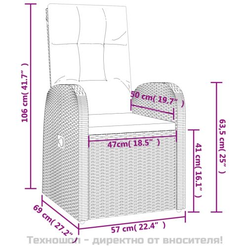 Градински комплект от 3 части с възглавници черни полиратан