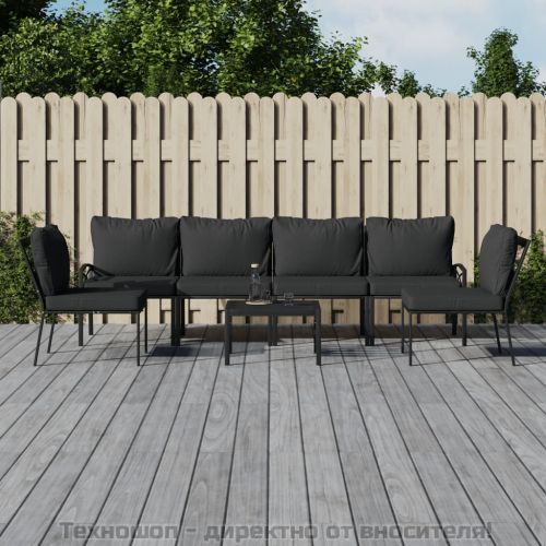 Градински лаундж комплект 7 части със сиви възглавници стомана