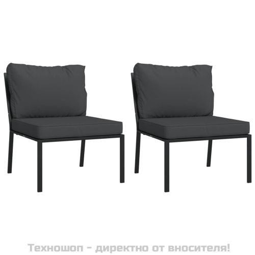 Градински лаундж комплект 7 части със сиви възглавници стомана