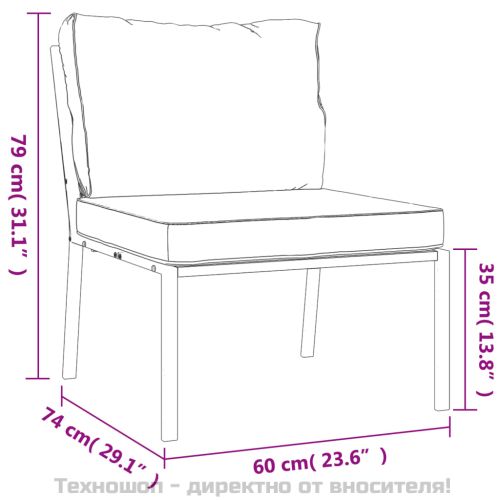 Градински лаундж комплект 7 части със сиви възглавници стомана
