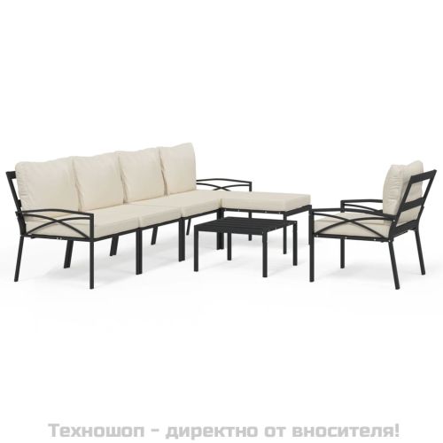 Градински лаундж комплект 7 части с пясъчни възглавници стомана