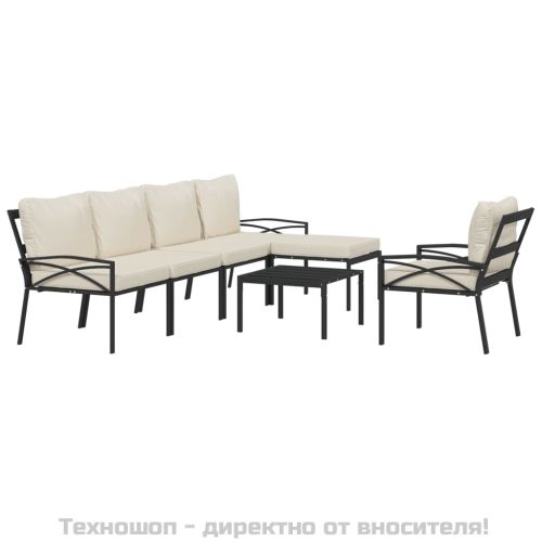 Градински лаундж комплект 7 части с пясъчни възглавници стомана