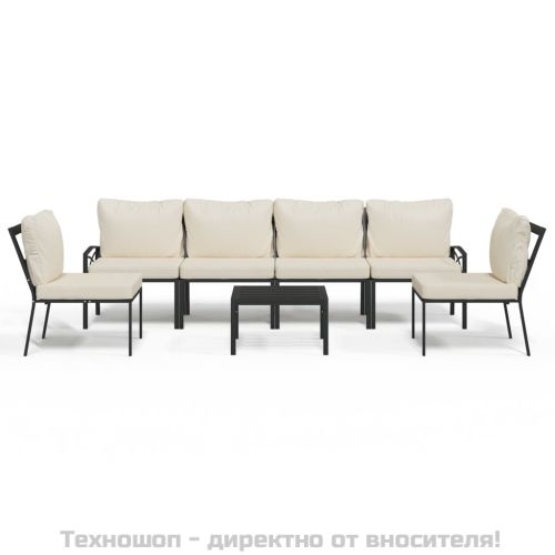 Градински лаундж комплект 7 части с пясъчни възглавници стомана