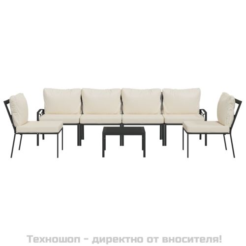 Градински лаундж комплект 7 части с пясъчни възглавници стомана