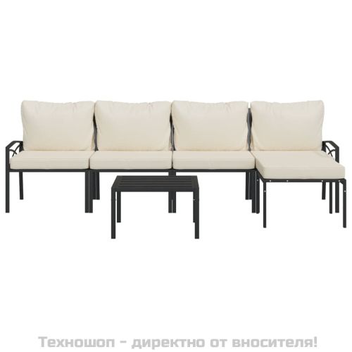 Градински лаундж комплект 6 части с пясъчни възглавници стомана