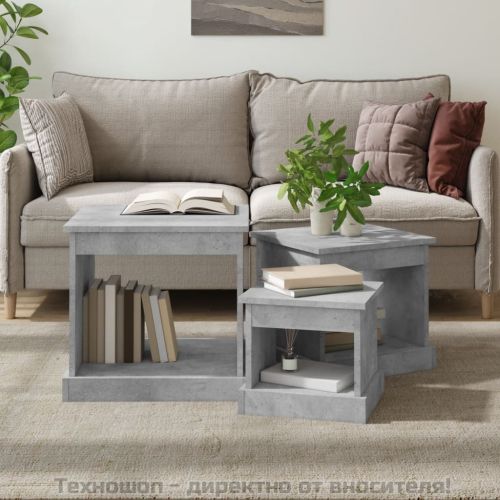 Кафе маси, 3 бр, бетонно сиво, инженерно дърво