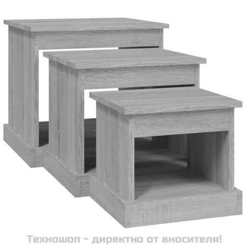 Кафе маси, 3 бр, сив сонома, инженерно дърво