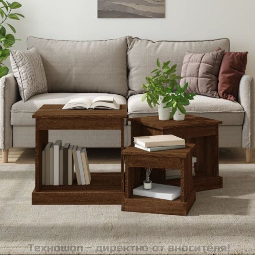 Кафе маси, 3 бр, кафяв дъб, инженерно дърво