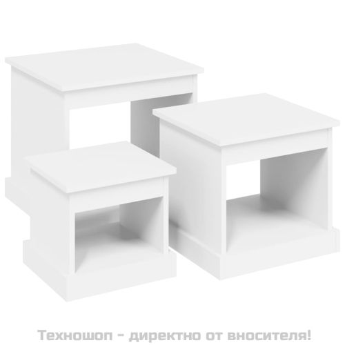 Маси за кафе, 3 бр, бели, инженерно дърво