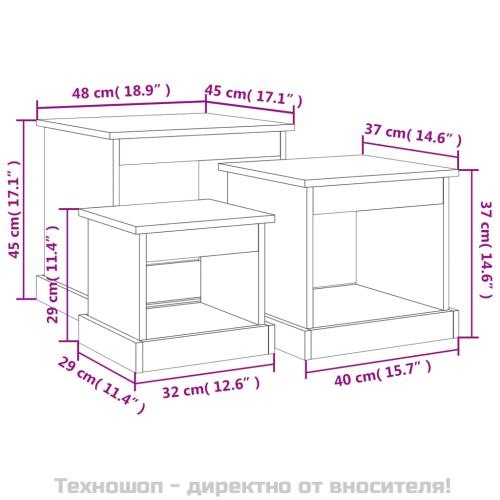 Маси за кафе, 3 бр, бели, инженерно дърво