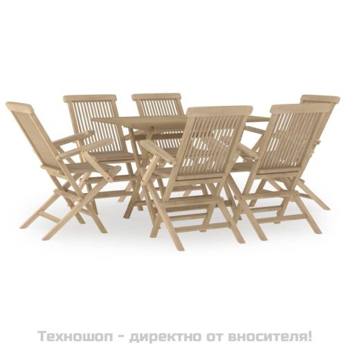 Градински трапезен комплект, сив,  7 части, тиково дърво масив