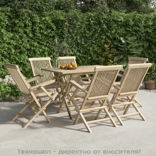 Сгъваеми градински столове, 6 бр, сиви, 56x61x89 см, тик масив