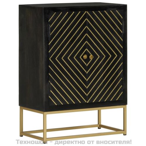 Бюфет с 2 врати, черно и златисто, 55x30x75 см, манго масив