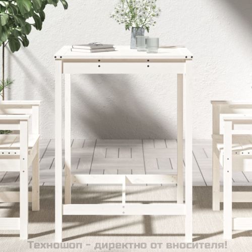 Градинска маса, бяла 82,5x82,5x110 см, борово дърво масив