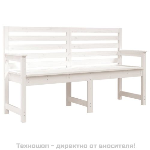 Градинска пейка, бяла, 159,5x48x91,5 см, борово дърво масив