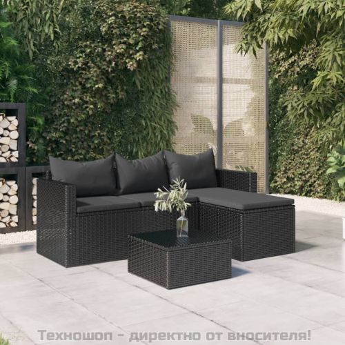 Градински лаундж комплект черен полиратан