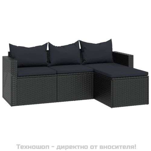 Градински лаундж комплект черен полиратан