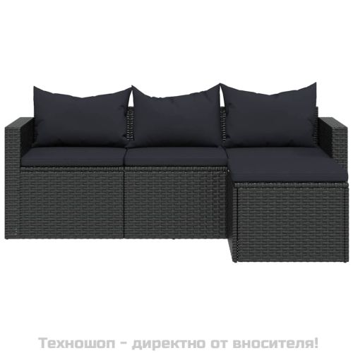 Градински лаундж комплект черен полиратан