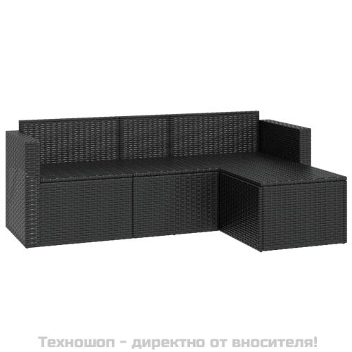 Градински лаундж комплект черен полиратан