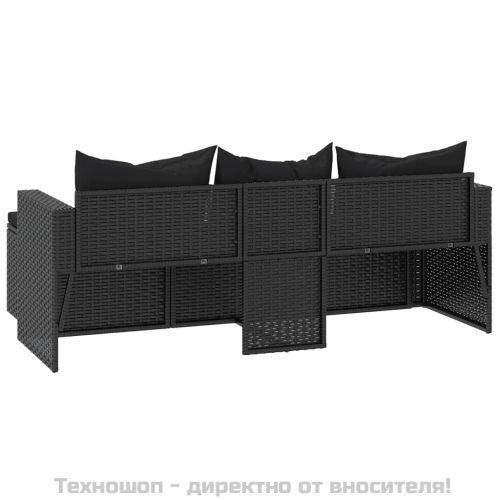 Градински лаундж комплект черен полиратан
