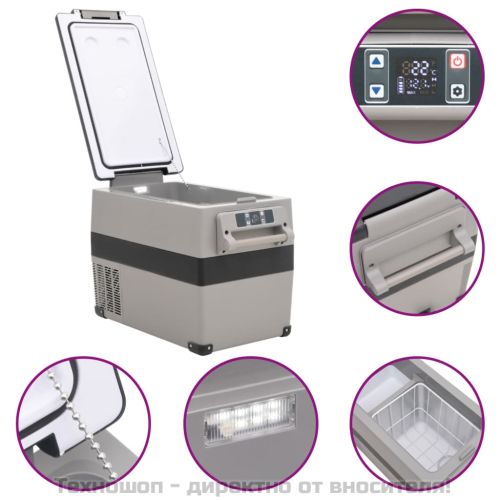 Хладилна кутия с дръжка черно и сиво 55 л PP и PE